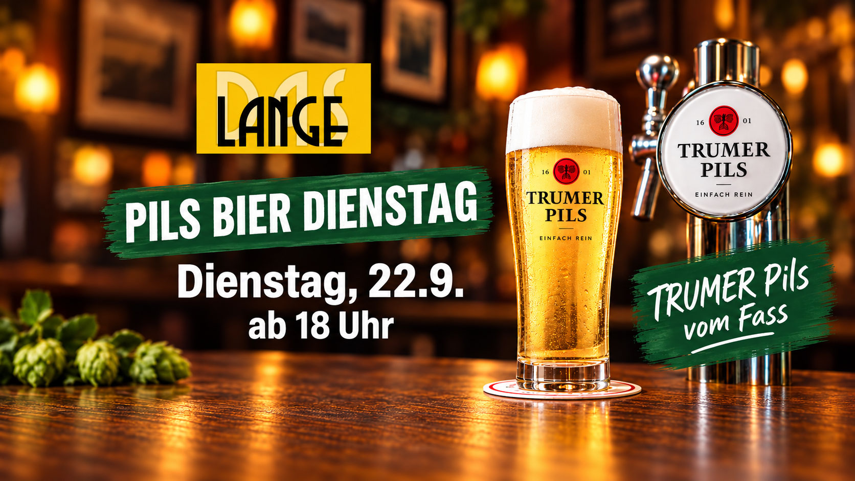 LANGE Pils Bier Dienstag, 22.9.: TRUMER Pils vom Fass 🍺 - erstellt mit ChatGPT